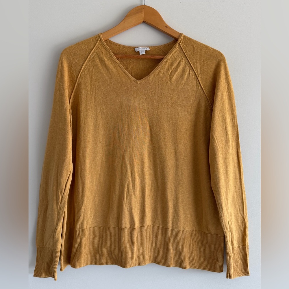J Jill Women Silk Knit basic Sweater Size S Pullovers Yellow V Neck Casual Boho